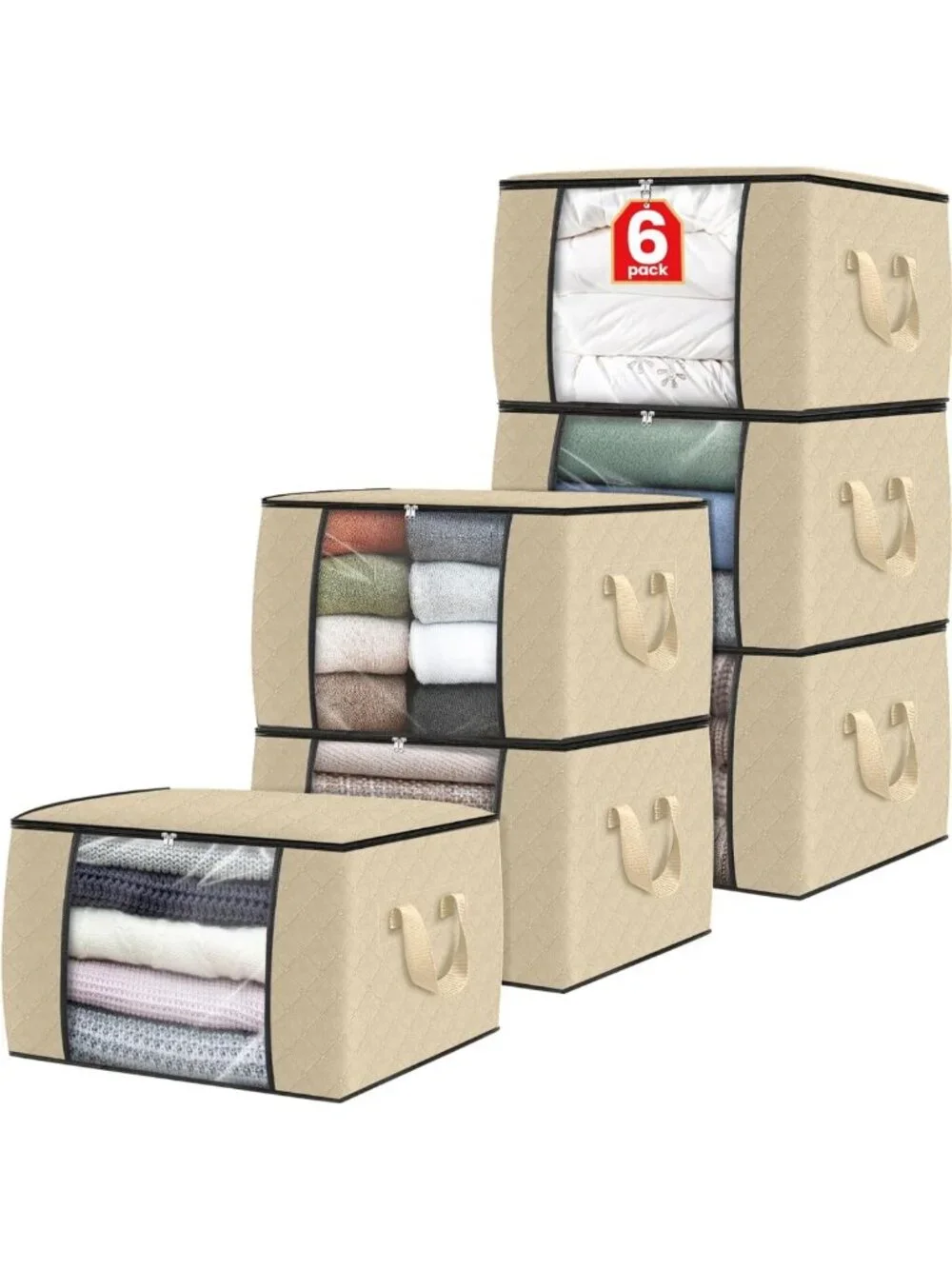 6-Pack Storage Bags for Clothes & Blankets - Durable, Stackable Storage Bins